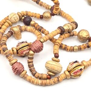 Vintage 48″ Stone  Clay Mixed Media Bead Endless Necklace – Handmade Boho 1970s